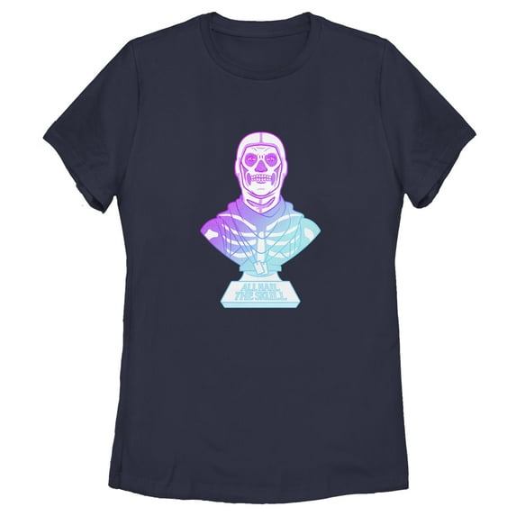 Women's Fortnite Skull Trooper All Hail Glow Graphic Tee Navy Blue Medium