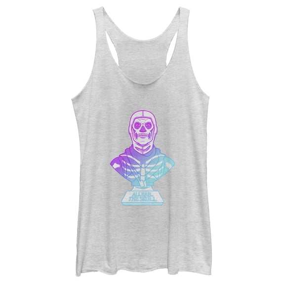 Women's Fortnite Skull Trooper All Hail Glow Racerback Tank Top White Heather Medium