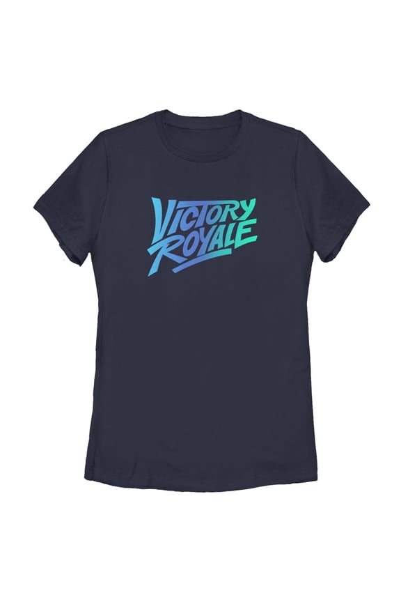 Women's Fortnite Victory Royale Gradient Logo Graphic Tee Navy Blue Medium