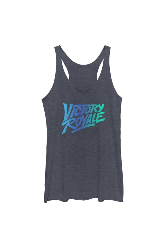 Women's Fortnite Victory Royale Gradient Logo Racerback Tank Top Navy Blue Heather Large