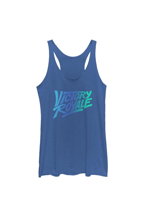 Women's Fortnite Victory Royale Gradient Logo Racerback Tank Top Royal Blue Heather Medium