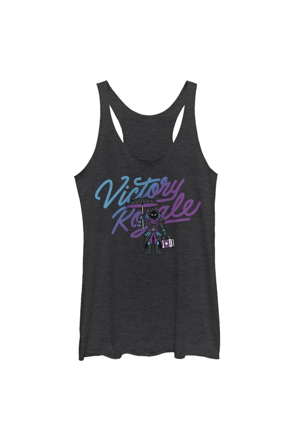 Women's Fortnite Victory Royale Raven Float On Racerback Tank Top Black Heather Small