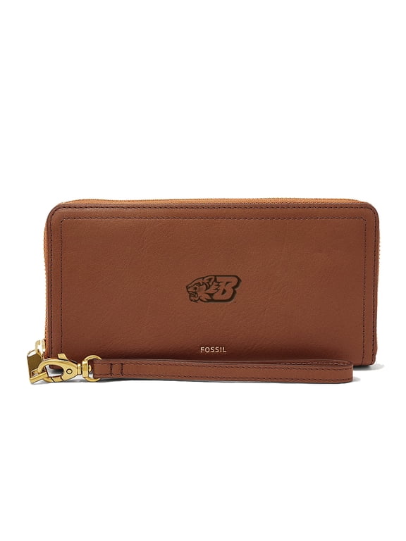 Women's Fossil Brown Binghamton Bearcats Leather Logan RFID Zip Around Clutch