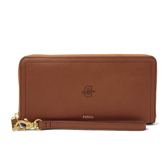 Women's Fossil Brown Charleston Cougars Leather Logan RFID Zip Around Clutch