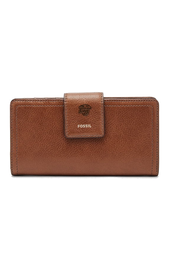 Women's Fossil Brown Liberty Flames Leather Logan RFID Tab Clutch