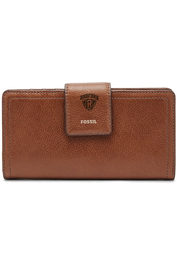 Women's Fossil Brown Radford Highlanders Leather Logan RFID Tab Clutch