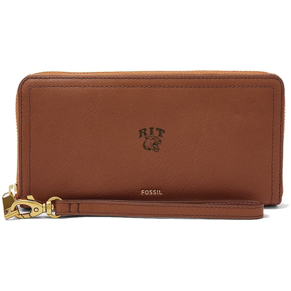 Women's Fossil Brown Rochester Institute of Technology Tigers Leather Logan RFID Zip Around Clutch