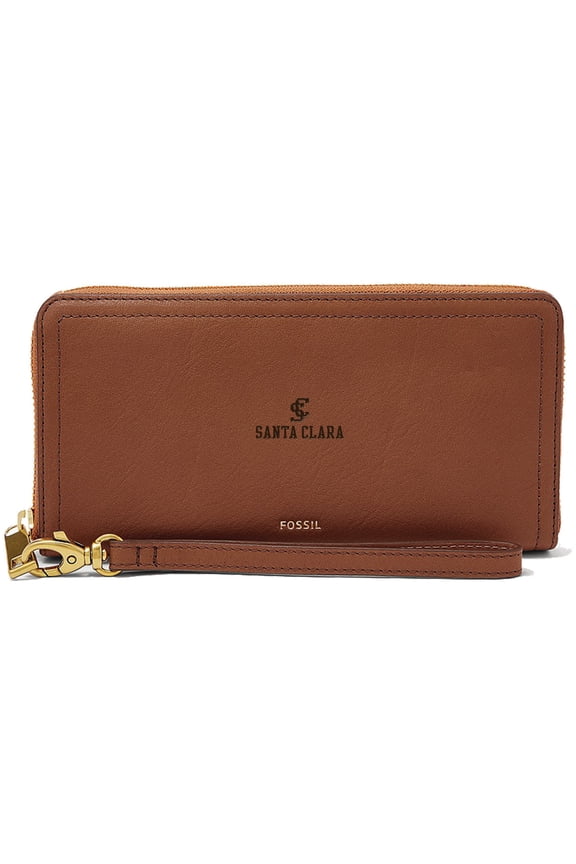 Women's Fossil Brown Santa Clara Broncos Leather Logan RFID Zip Around Clutch