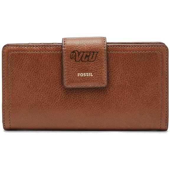 Women's Fossil Brown VCU Rams Leather Logan RFID Tab Clutch