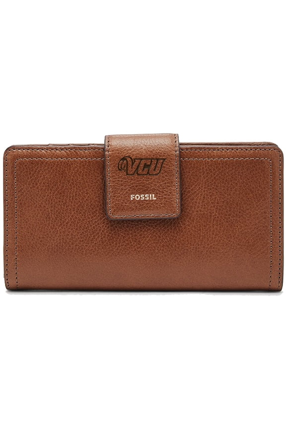 Women's Fossil Brown VCU Rams Leather Logan RFID Tab Clutch