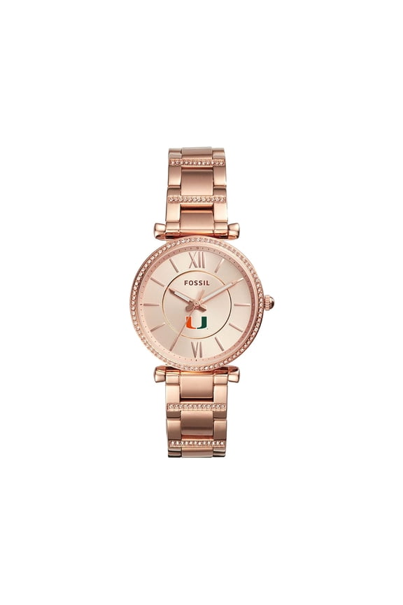 Women's Fossil Gold Miami Hurricanes Carlie Rose Stainless Steel Watch