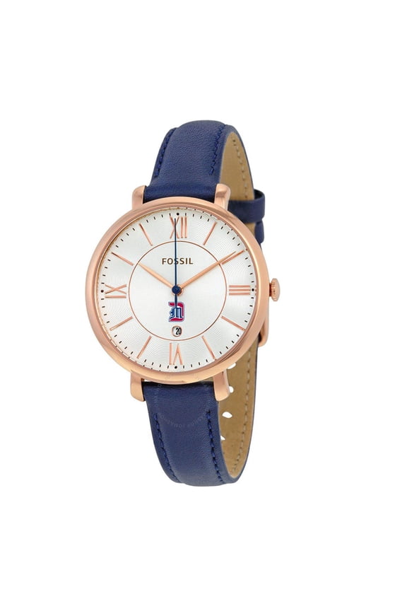 Women's Fossil Navy Detroit Mercy Titans Jacqueline Leather Watch
