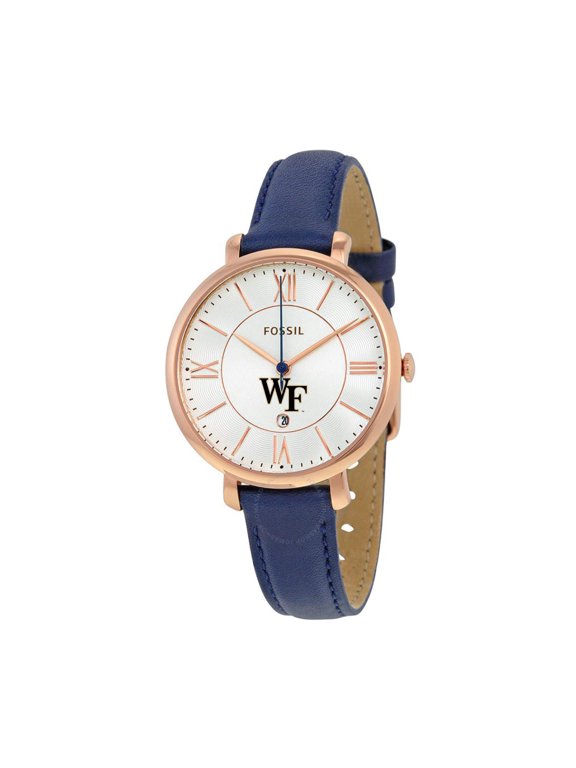 Women's Fossil Navy Wake Forest Demon Deacons Jacqueline Leather Watch