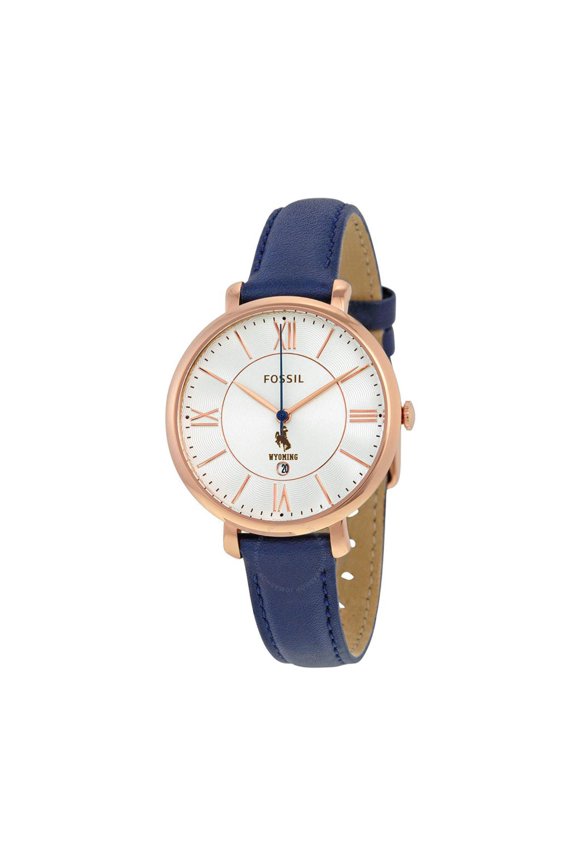 Women's Fossil Navy Wyoming Cowboys Jacqueline Leather Watch