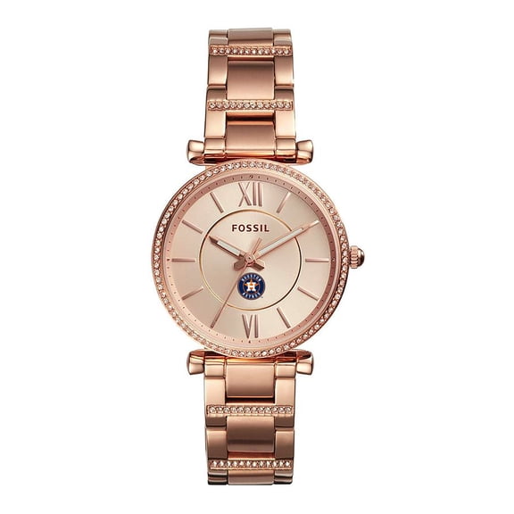 Women's Fossil Rose Gold Houston Astros Carlie Stainless Steel Watch