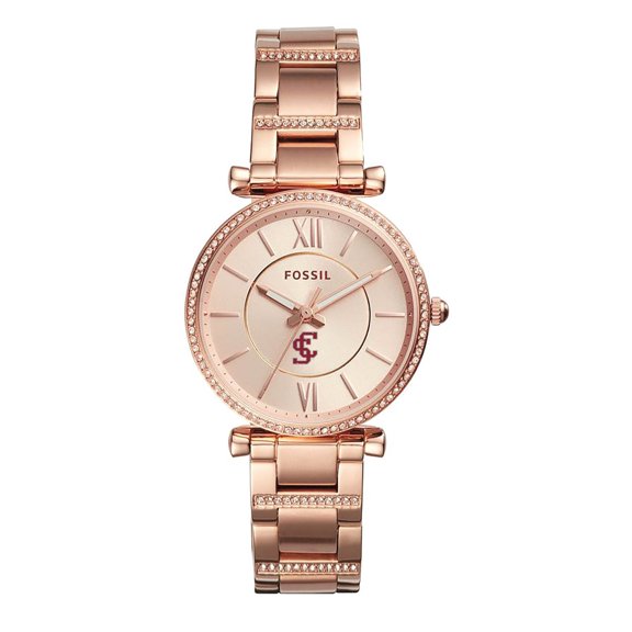 Women's Fossil Rose Gold Santa Clara Broncos Carlie Stainless Steel Watch