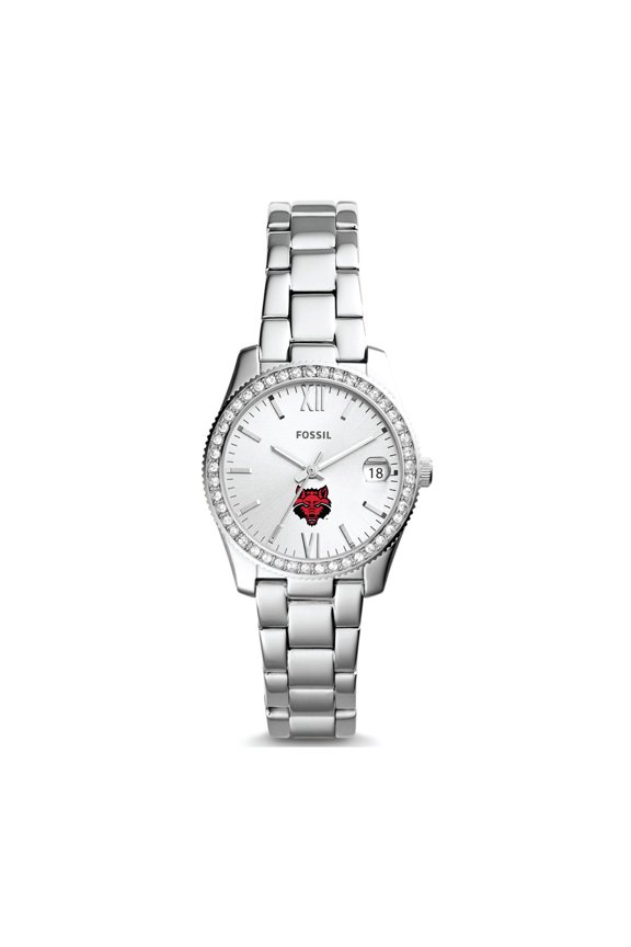 Women's Fossil Silver Arkansas State Red Wolves Scarlette Mini Three-Hand Date Watch