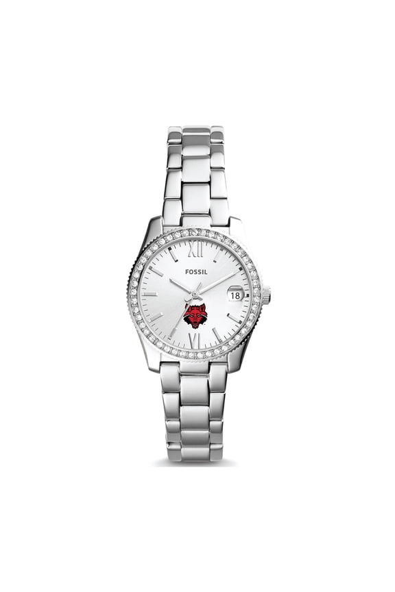 Women's Fossil Silver Arkansas State Red Wolves Scarlette Mini Three-Hand Date Watch
