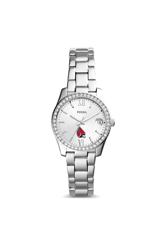 Women's Fossil Silver Ball State Cardinals Scarlette Mini Three-Hand Date Watch