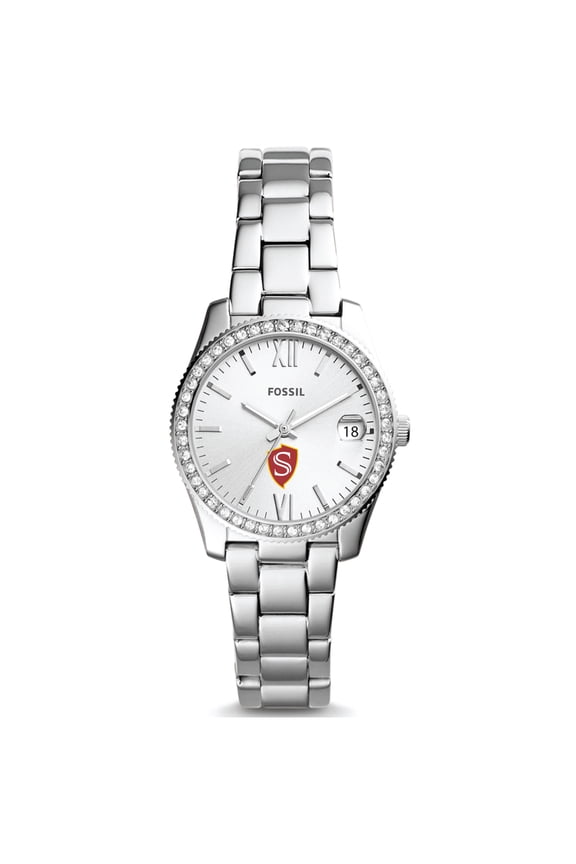 Women's Fossil Silver Cal State Stanislaus Warriors Scarlette Mini Three-Hand Date Watch