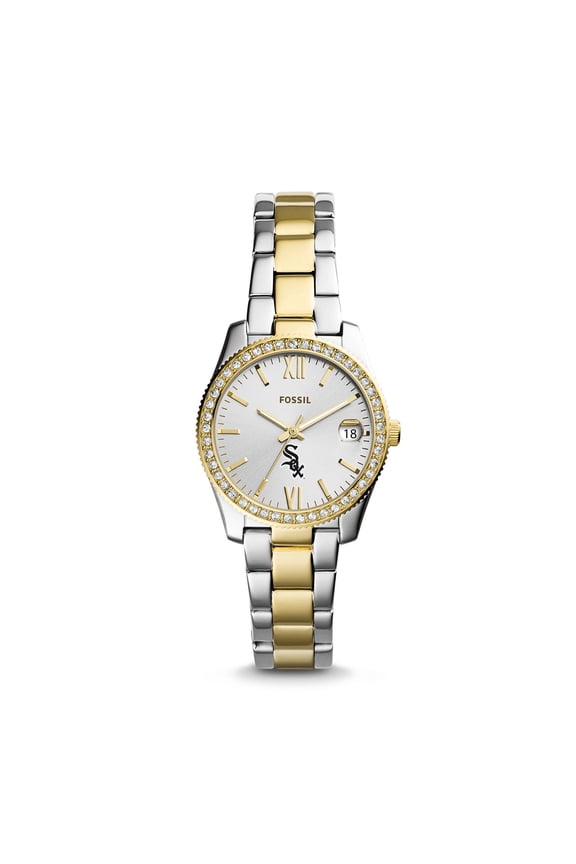 Women's Fossil Silver Chicago White Sox Fossil Scarlette Two-Tone Stainless Steel Watch