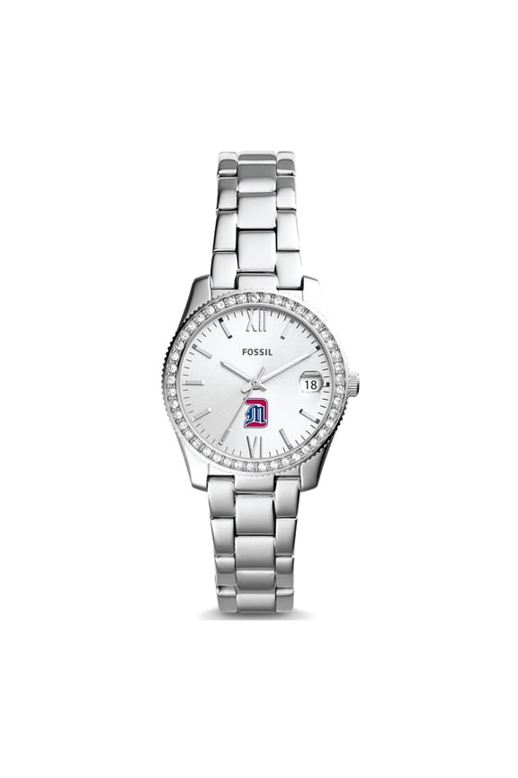 Women's Fossil Silver Detroit Mercy Titans Scarlette Mini Three-Hand Date Watch