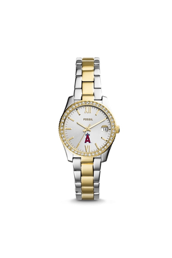 Women's Fossil Silver Los Angeles Angels Fossil Scarlette Two-Tone Stainless Steel Watch