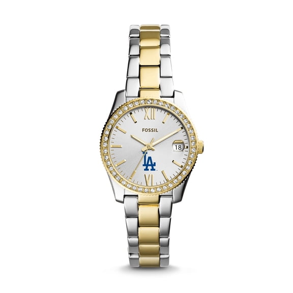 Women's Fossil Silver Los Angeles Dodgers Fossil Scarlette Two-Tone Stainless Steel Watch