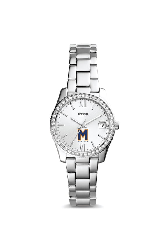 Women's Fossil Silver Milton Academy Mustangs Scarlette Mini Three-Hand Date Watch
