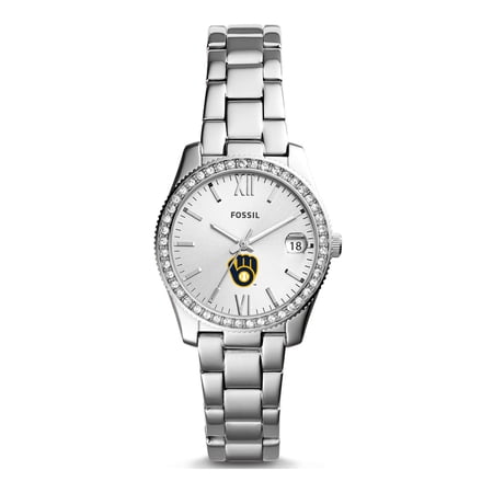 Women's Fossil Silver Milwaukee Brewers Scarlette Stainless Steel Watch