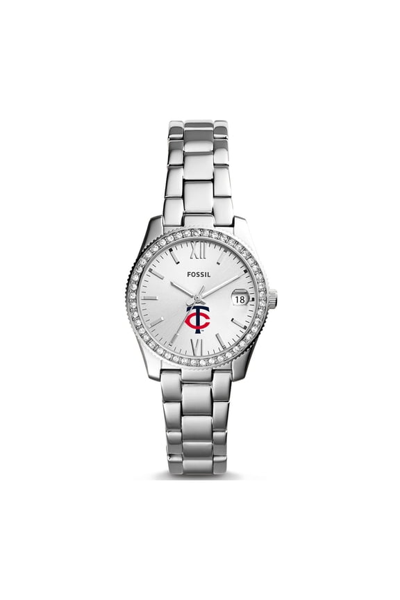Women's Fossil Silver Minnesota Twins Scarlette Stainless Steel Watch