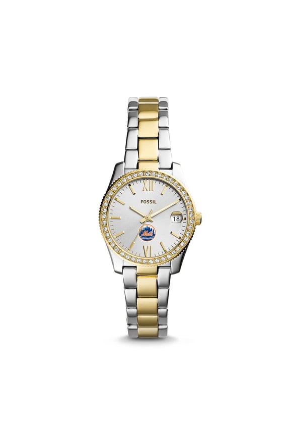 Women's Fossil Silver New York Mets Fossil Scarlette Two-Tone Stainless Steel Watch