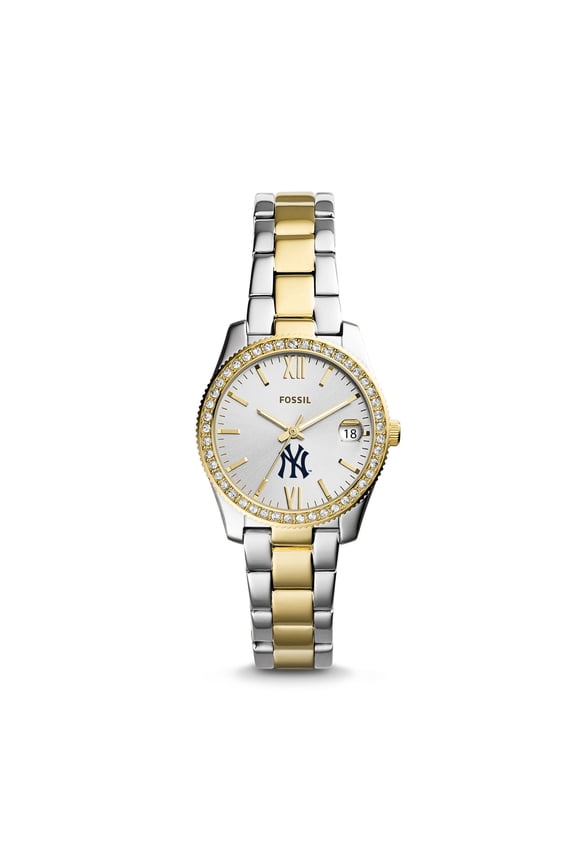 Women's Fossil Silver New York Yankees Fossil Scarlette Two-Tone Stainless Steel Watch