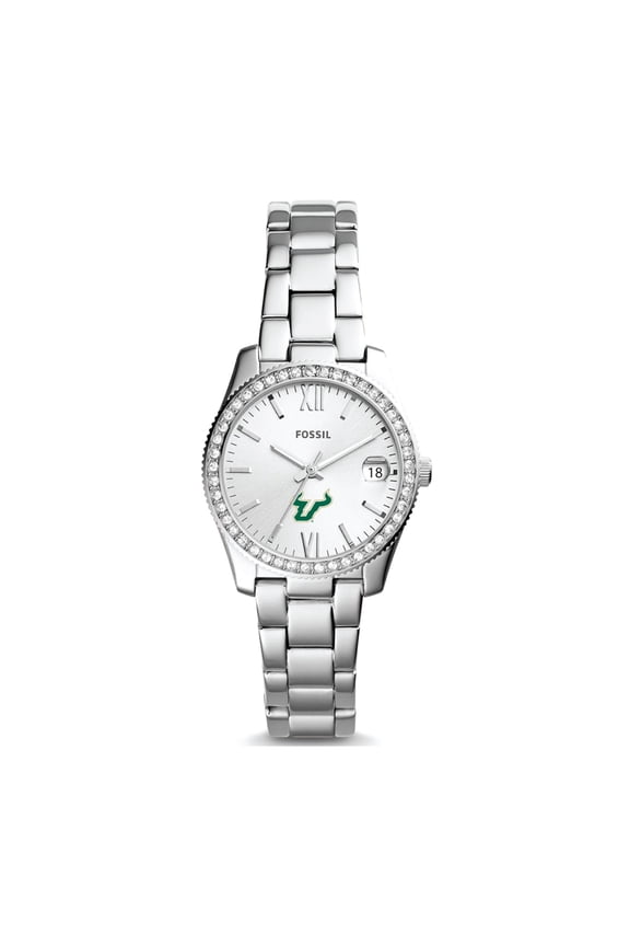 Women's Fossil Silver South Florida Bulls Scarlette Mini Three-Hand Date Watch
