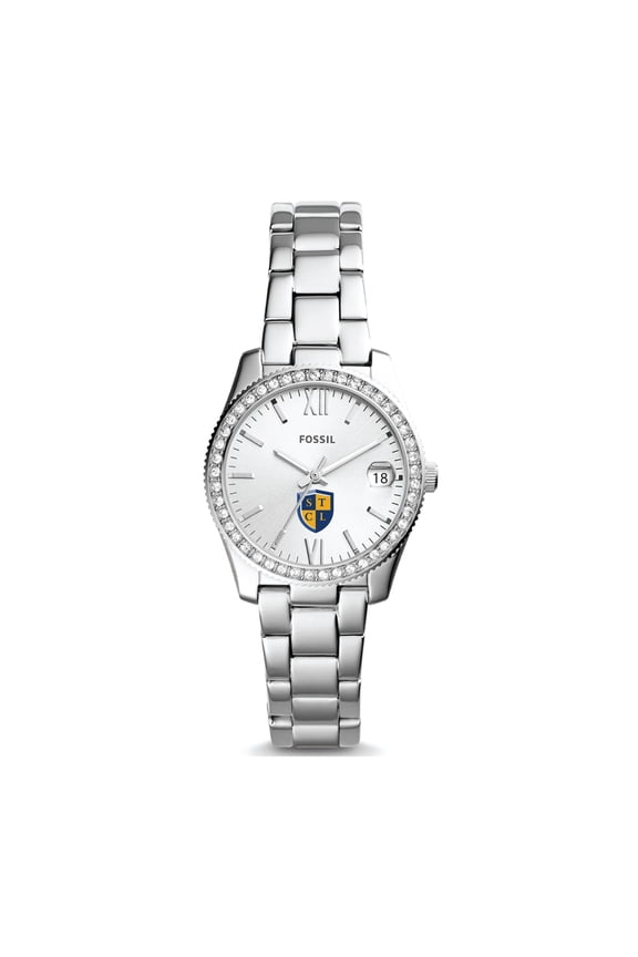 Women's Fossil Silver South Texas College of Law Scarlette Mini Three-Hand Date Watch