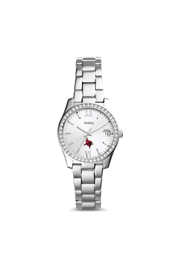 Women's Fossil Silver St John Fisher Cardinals Scarlette Mini Three-Hand Date Watch