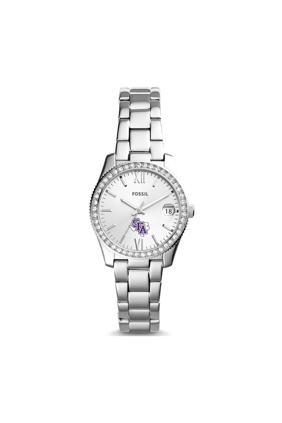 Women's Fossil Silver Stephen F Austin Lumberjacks Scarlette Mini Three-Hand Date Watch