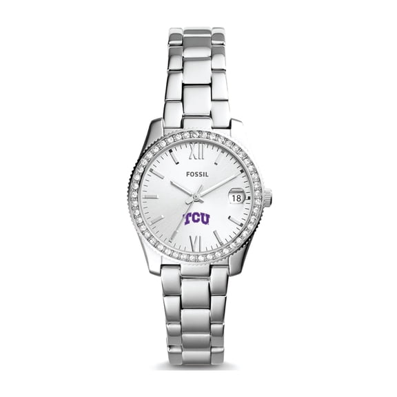 Women's Fossil Silver TCU Horned Frogs Scarlette Mini Three-Hand Date Watch