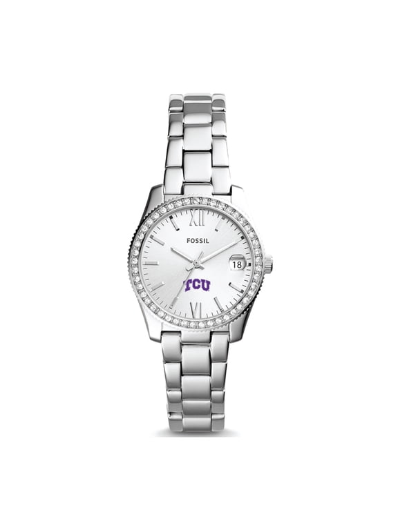 Women's Fossil Silver TCU Horned Frogs Scarlette Mini Three-Hand Date Watch