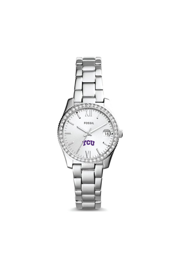 Women's Fossil Silver TCU Horned Frogs Scarlette Mini Three-Hand Date Watch