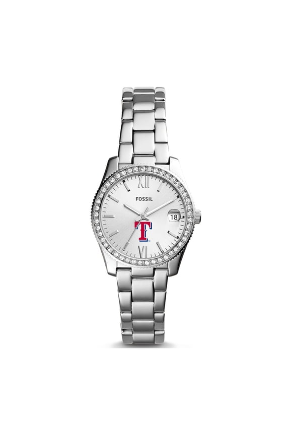 Women's Fossil Silver Texas Rangers Scarlette Stainless Steel Watch