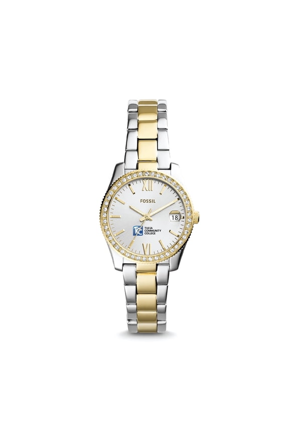 Women's Fossil Silver Tulsa Community College Scarlette Mini Two-Tone Stainless Steel Watch