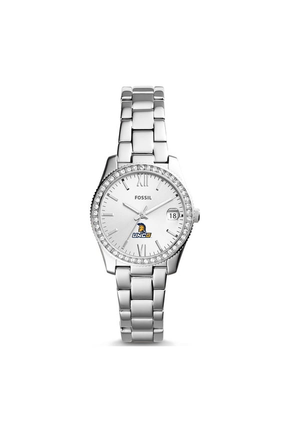 Women's Fossil  Silver UNC Greensboro Spartans Scarlette Mini Three-Hand Date Watch