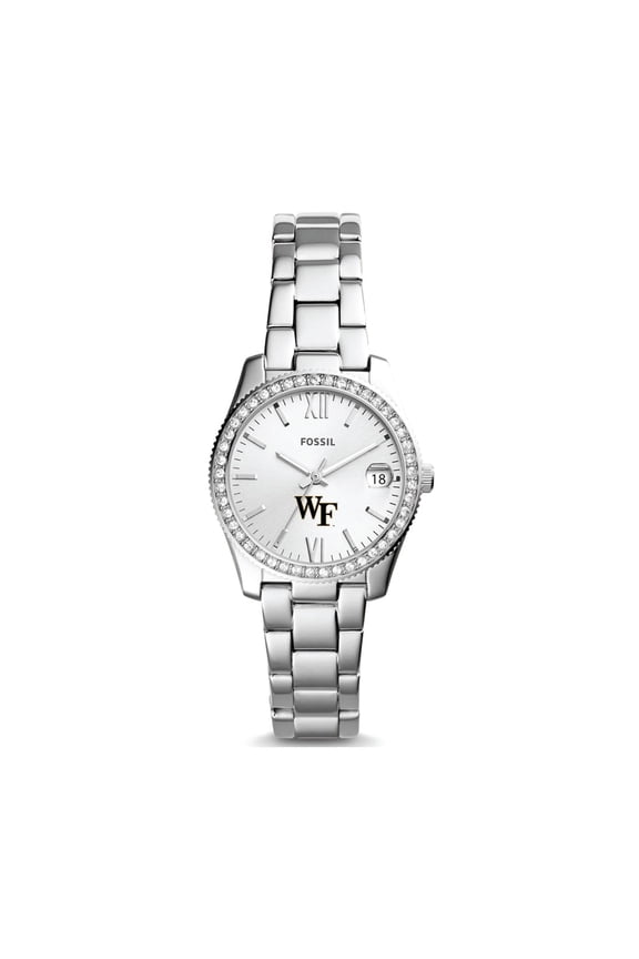 Women's Fossil Silver Wake Forest Demon Deacons Scarlette Mini Three-Hand Date Watch
