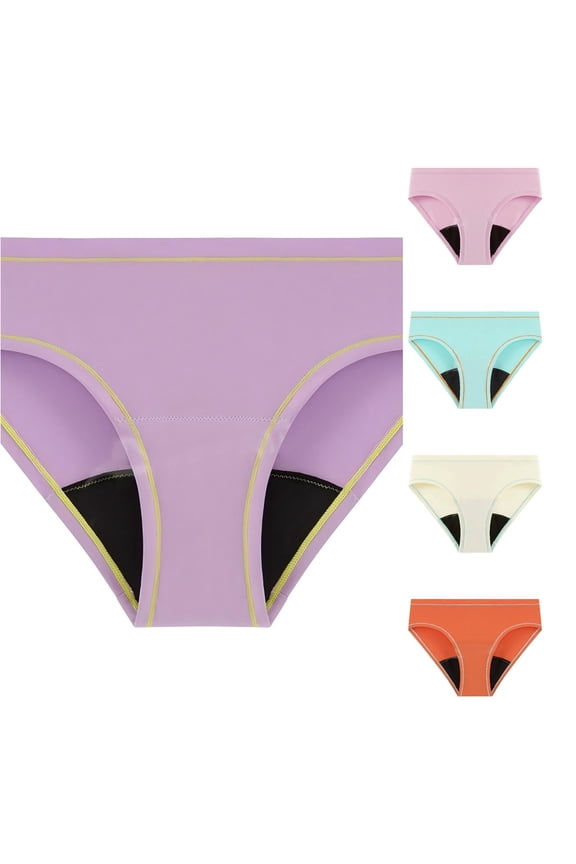 Women's Four Layer Candy Colored Lightweight Leak Proof Breathable Panties Athletic Panties for Girls