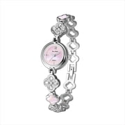 Women s Four Leaf Clover Bracelet Watch, Natural Mother of Pearl Floral Watch for Women, Small Face Quartz Jewelry Watch with Crystal Rhinestone Band, Gold Silver Dress Watch Gift for Women