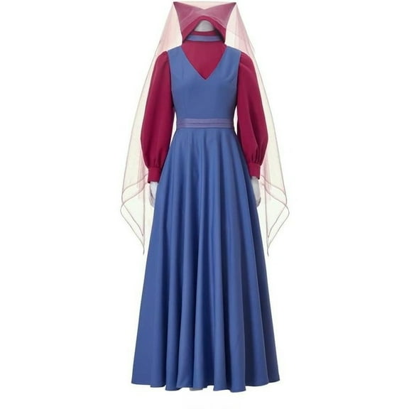 Women's Fox Marian Dress Set Blue Long Gown with Head Accessories Chic and Elegant Outfit
