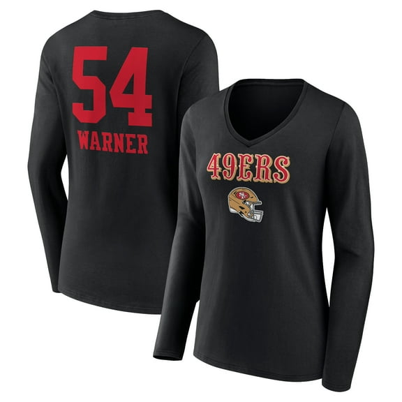 Women's Fred Warner Black San Francisco 49ers Wordmark Player Name & Number Long Sleeve V-Neck T-Shirt