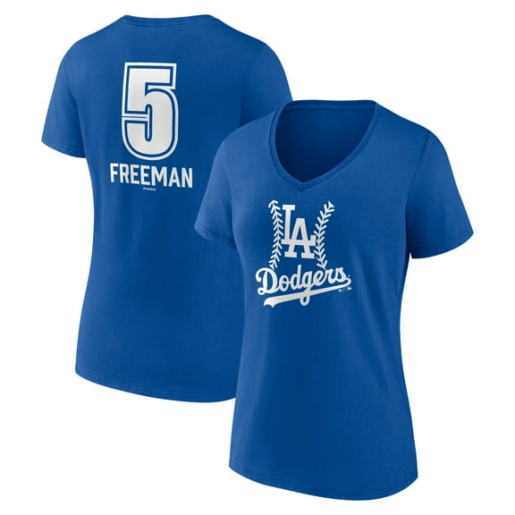 Women's Freddie Freeman Royal Los Angeles Dodgers Fastball Player Name & Number V-Neck T-Shirt