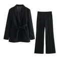 thumbnail image 1 of Women's French Belted Dress Small Blazer + Casual Pants-Black-XS, 1 of 7